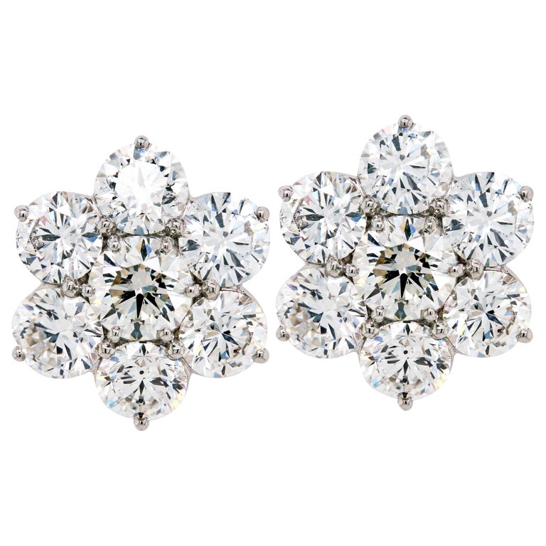 Diamond Cluster Stud Earrings White Gold 7.84 Carat For Sale at 1stDibs