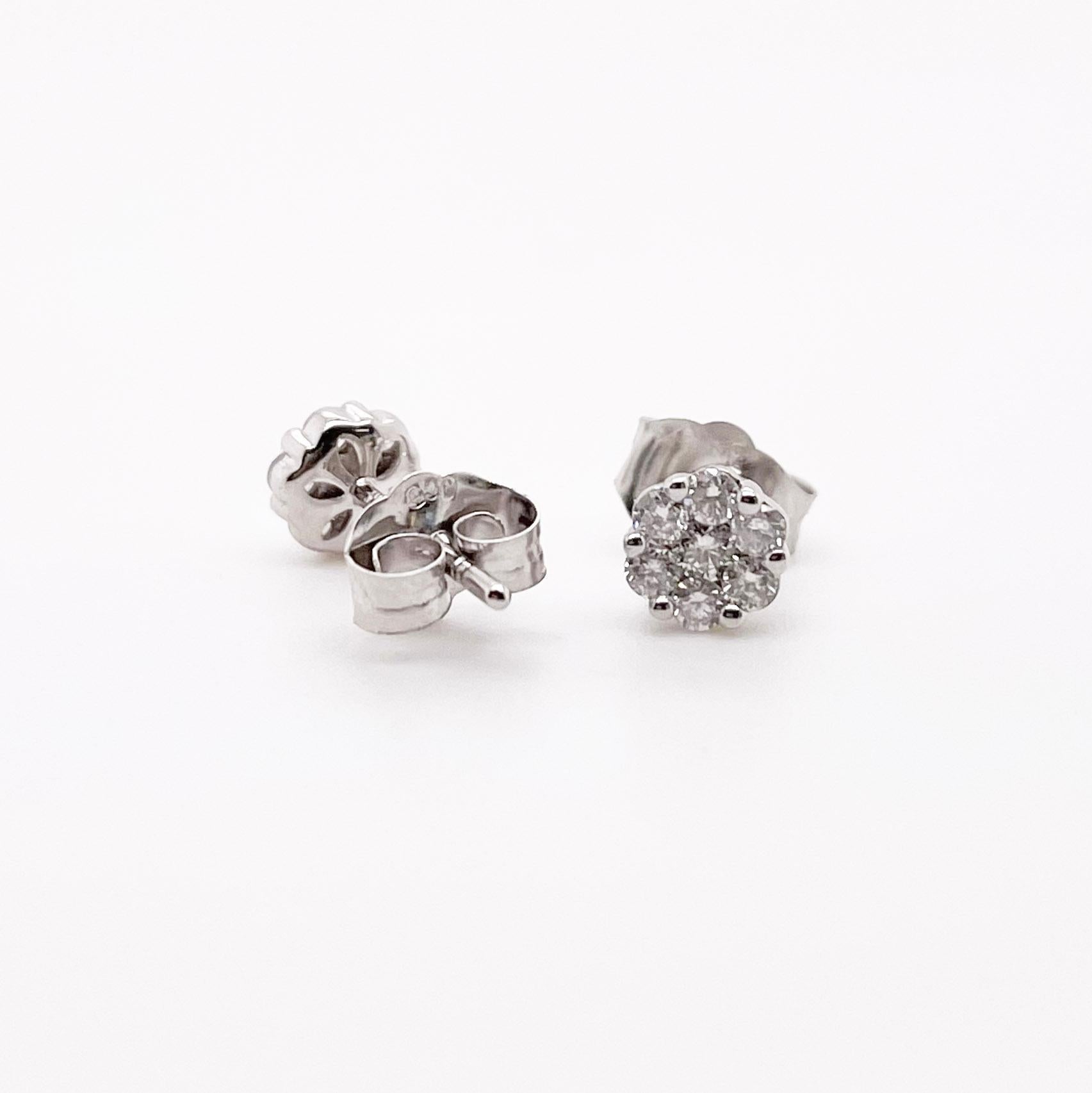 Contemporary Diamond Cluster Stud Earrings, White Gold, Floral Shape