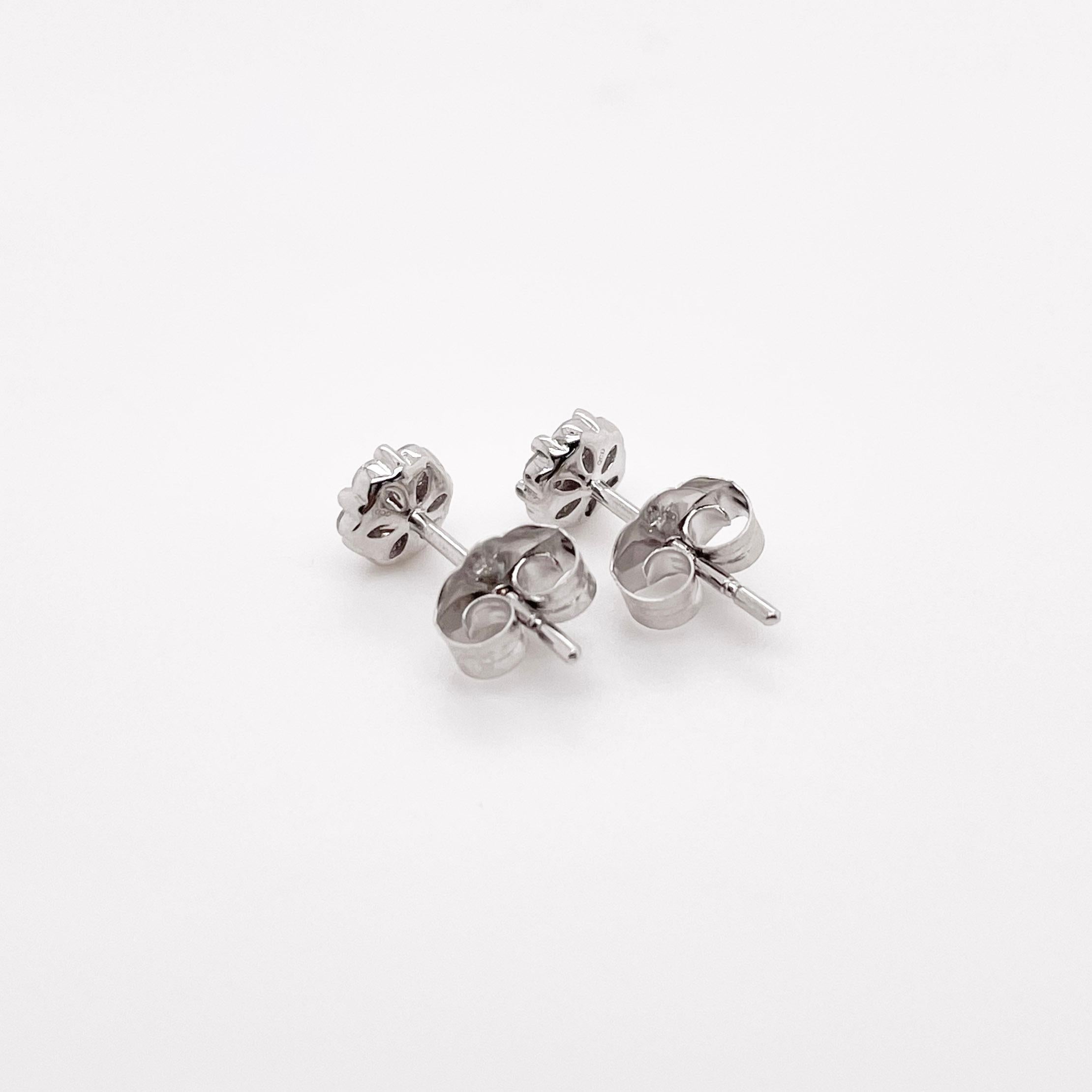 Round Cut Diamond Cluster Stud Earrings, White Gold, Floral Shape