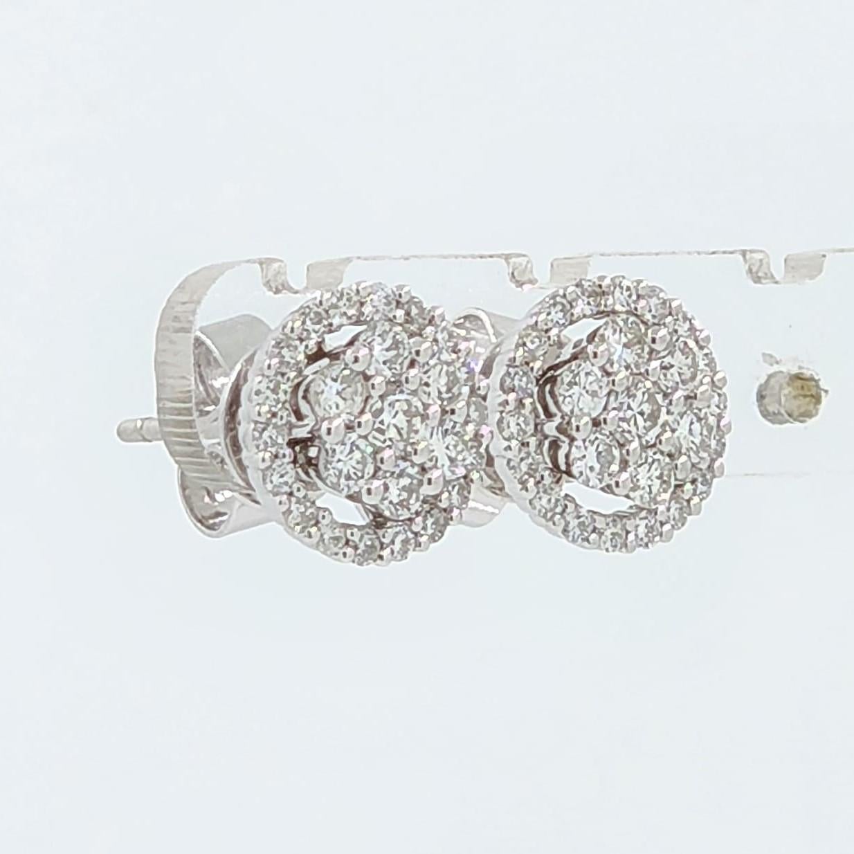 Modernist Diamond Cluster Stud Earrings with Diamonds Halo Jacket in 18 Karat White Gold For Sale