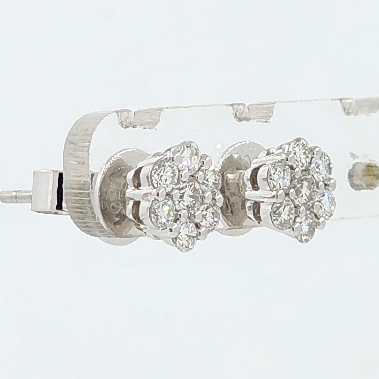 Women's Diamond Cluster Stud Earrings with Diamonds Halo Jacket in 18 Karat White Gold For Sale