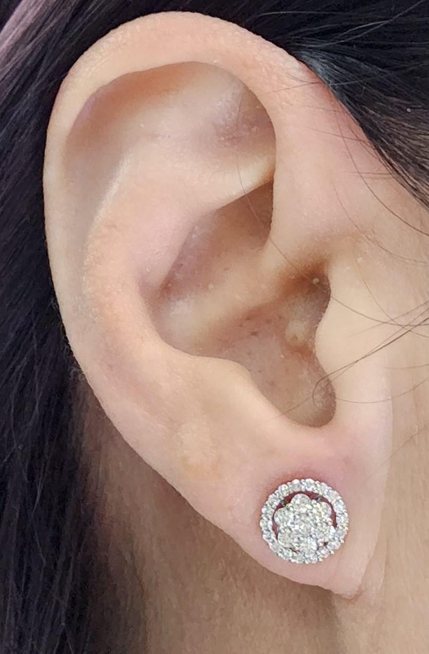 Diamond Cluster Stud Earrings with Diamonds Halo Jacket in 18 Karat White Gold For Sale 1