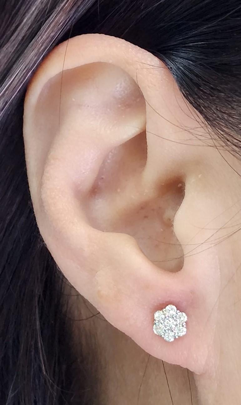 Diamond Cluster Stud Earrings with Diamonds Halo Jacket in 18 Karat White Gold For Sale 2