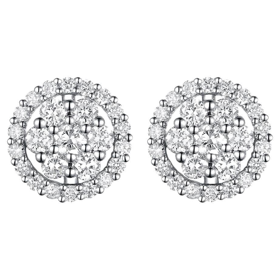 Diamond Cluster Stud Earrings with Diamonds Halo Jacket in 18 Karat White Gold For Sale