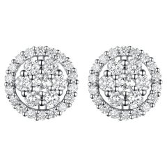 Diamond Cluster Stud Earrings with Diamonds Halo Jacket in 18 Karat White Gold