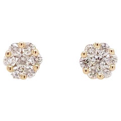 Diamond Cluster Stud Earrings, Yellow Gold, Floral Design