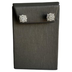 Clous d'oreilles grappe de diamants en or blanc 10kt - 1.20ctw Natural Diamonds, 8.8mm, New