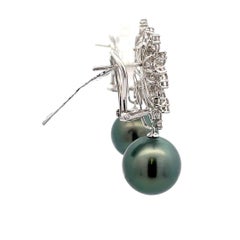 Diamond Cluster Tahitian Pearl Drop Earrings 2.88 Carats 18 Karat 13-14 MM