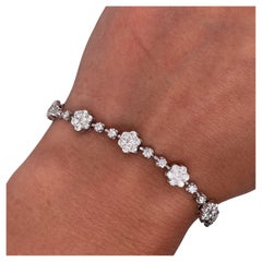 Diamond Cluster Tennis Bracelet Set in 18ct White Gold With 3.50ct