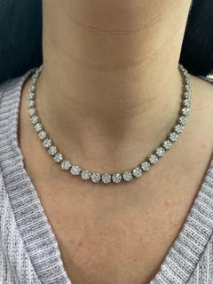 Diamond Cluster Tennis Necklace 20 Carats 14 Karat White Gold 47 Grams