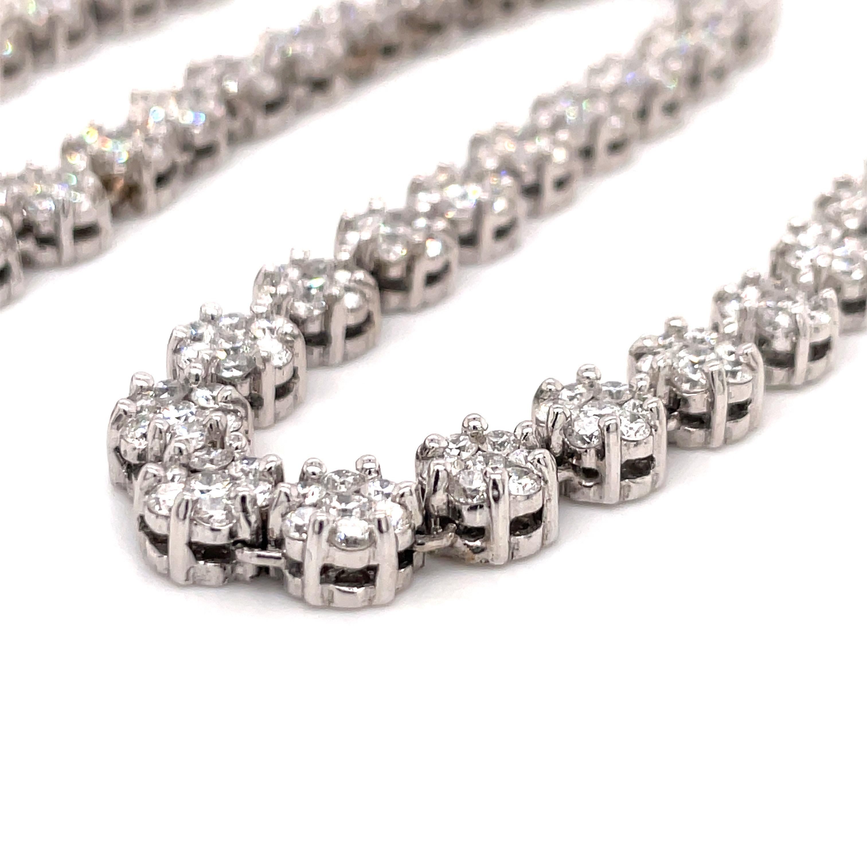 Contemporary Diamond Cluster Tennis Necklace 20 Carats 14 Karat White Gold 47 Grams