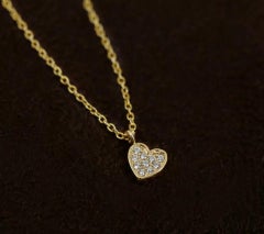 Diamond Cluster Tiny Heart Necklace 14k Solid Gold
