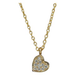 Collar Corazón Diminuto Racimo de Diamantes Oro macizo 14k