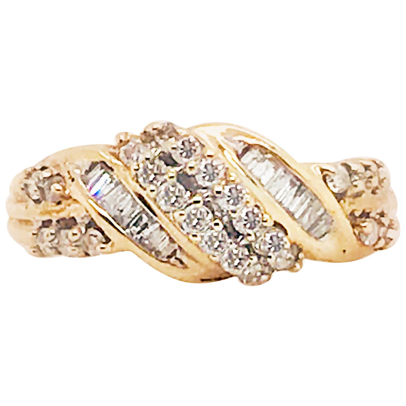 Diamond Cluster Twist Band 10k Gold 0.65 Carat Diamond Love Knot Wedding Ring