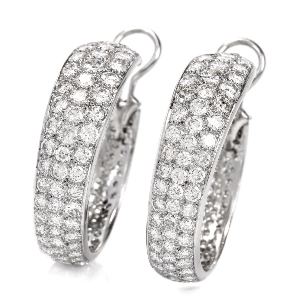 Women's Diamond Cluster White Gold Hoop Earrings