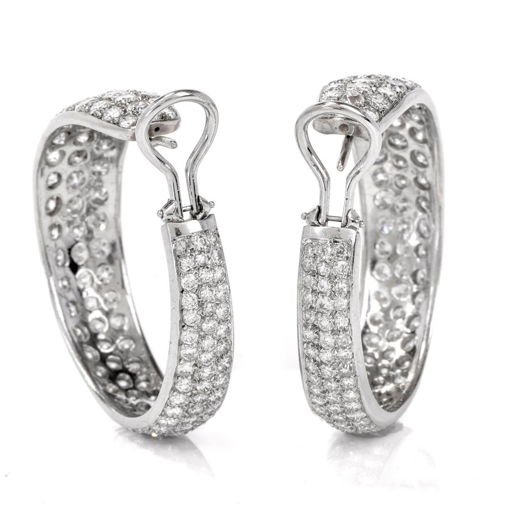Diamond Cluster White Gold Hoop Earrings 1