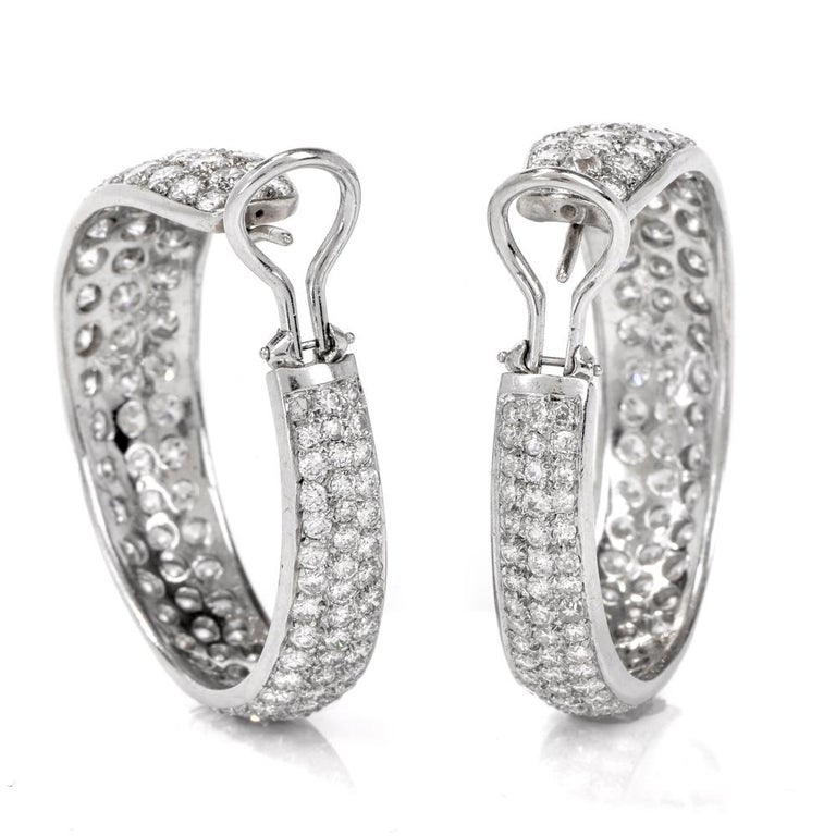 Diamond Cluster White Gold Hoop Earrings For Sale at 1stDibs