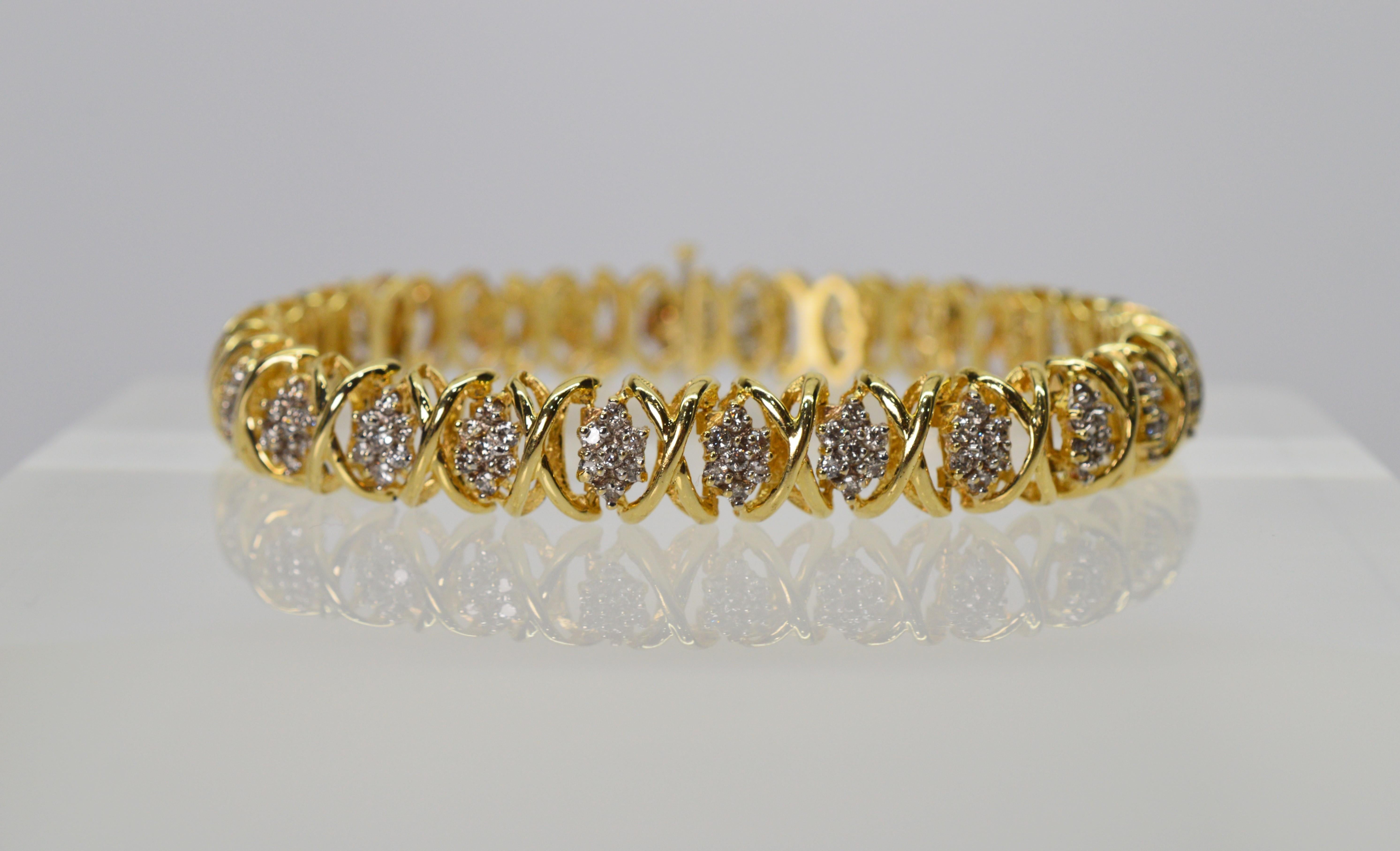 Women's Diamond Marquise Cluster 14 Karat Yellow Gold Necklace and Bracelet Set