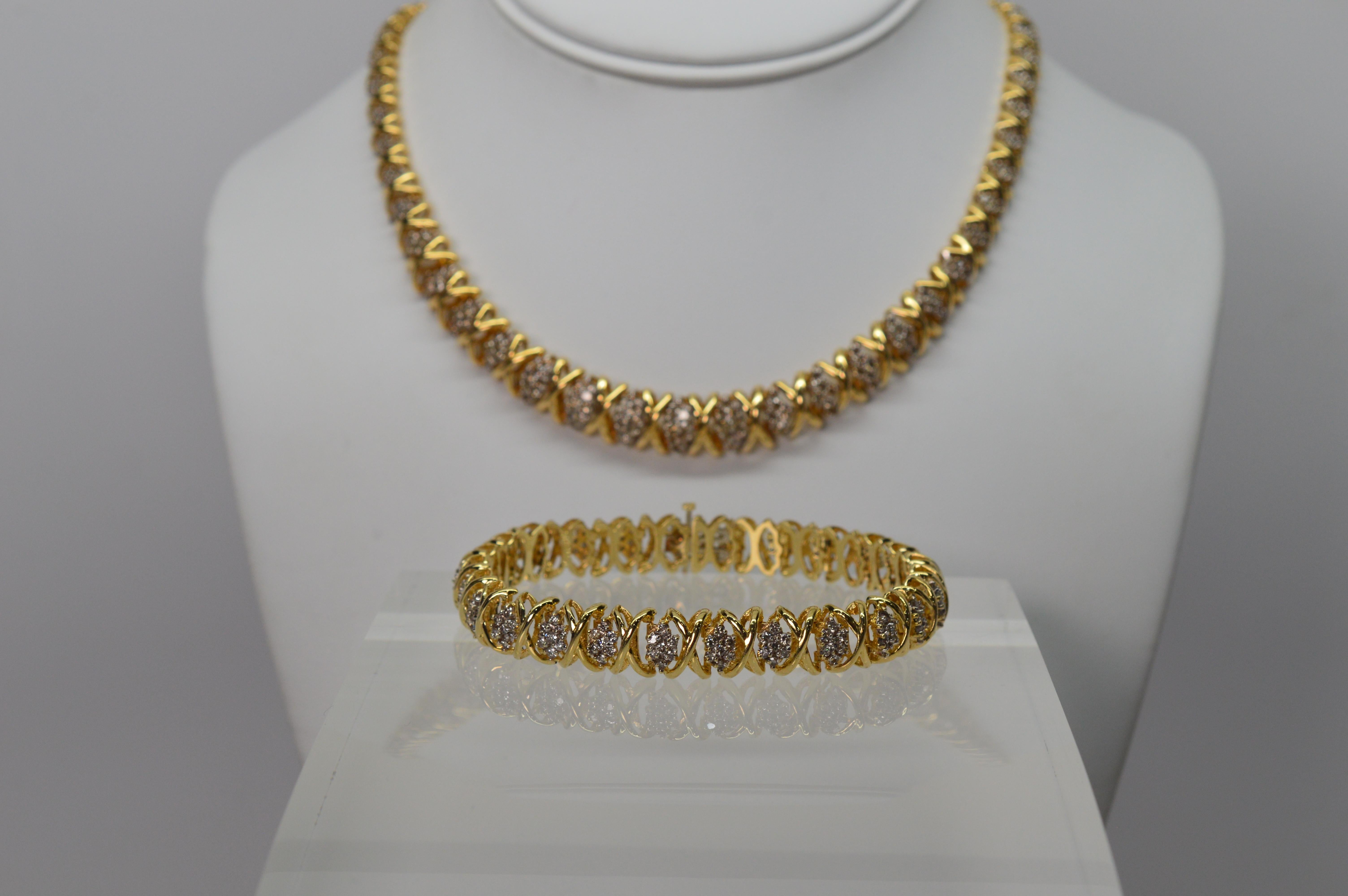 Diamond Marquise Cluster 14 Karat Yellow Gold Necklace and Bracelet Set 1