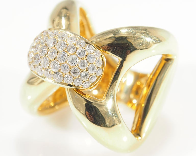 Diamond Cluter Ring Double Wrap Yellow Gold 18 Karat 0.93 Carat For ...