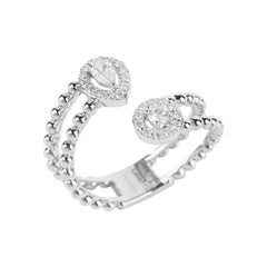 Diamond Cocktail Beaded Ring in 18K White Gold