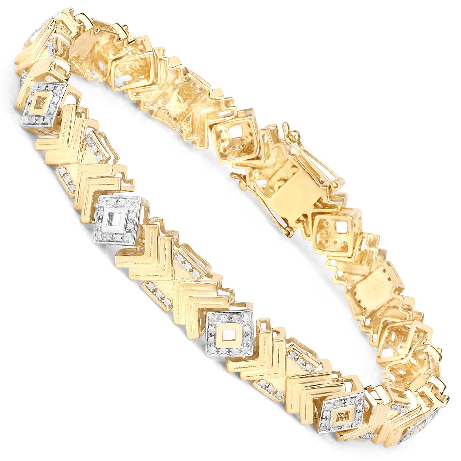 Retro Diamond Cocktail Bracelet 14K Yellow Gold Plated Sterling Silver 9 Inches For Sale