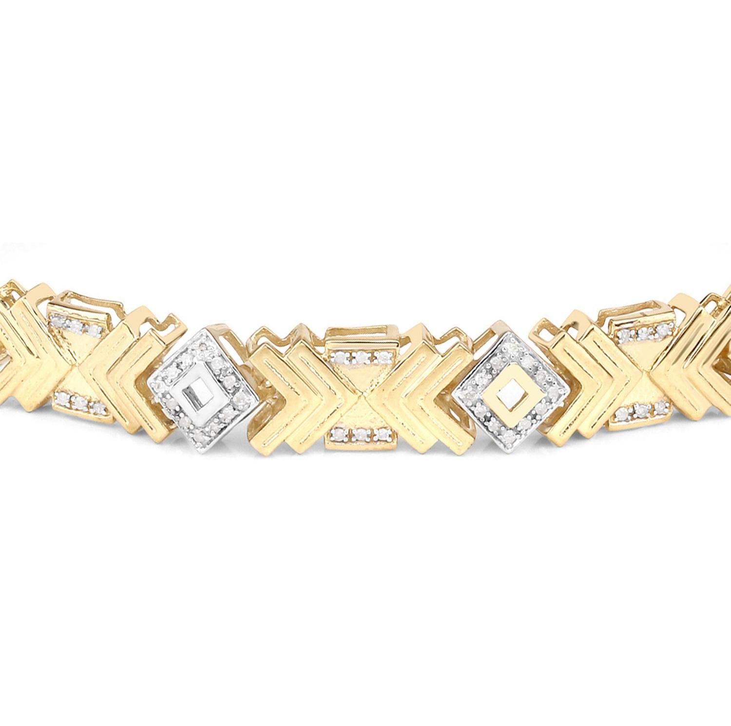 Round Cut Diamond Cocktail Bracelet 14K Yellow Gold Plated Sterling Silver 9 Inches For Sale