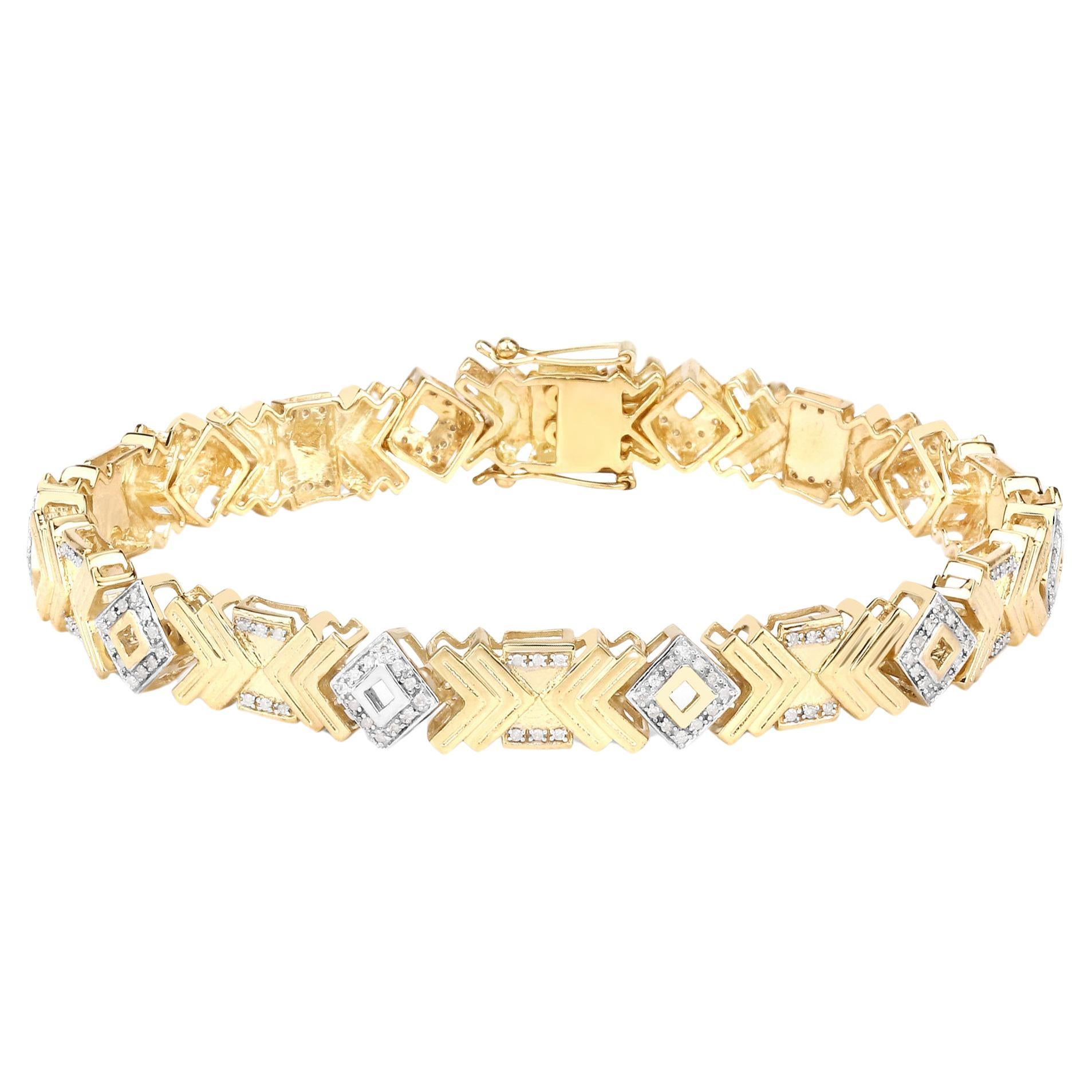 Diamond Cocktail Bracelet 14K Yellow Gold Plated Sterling Silver 9 Inches For Sale