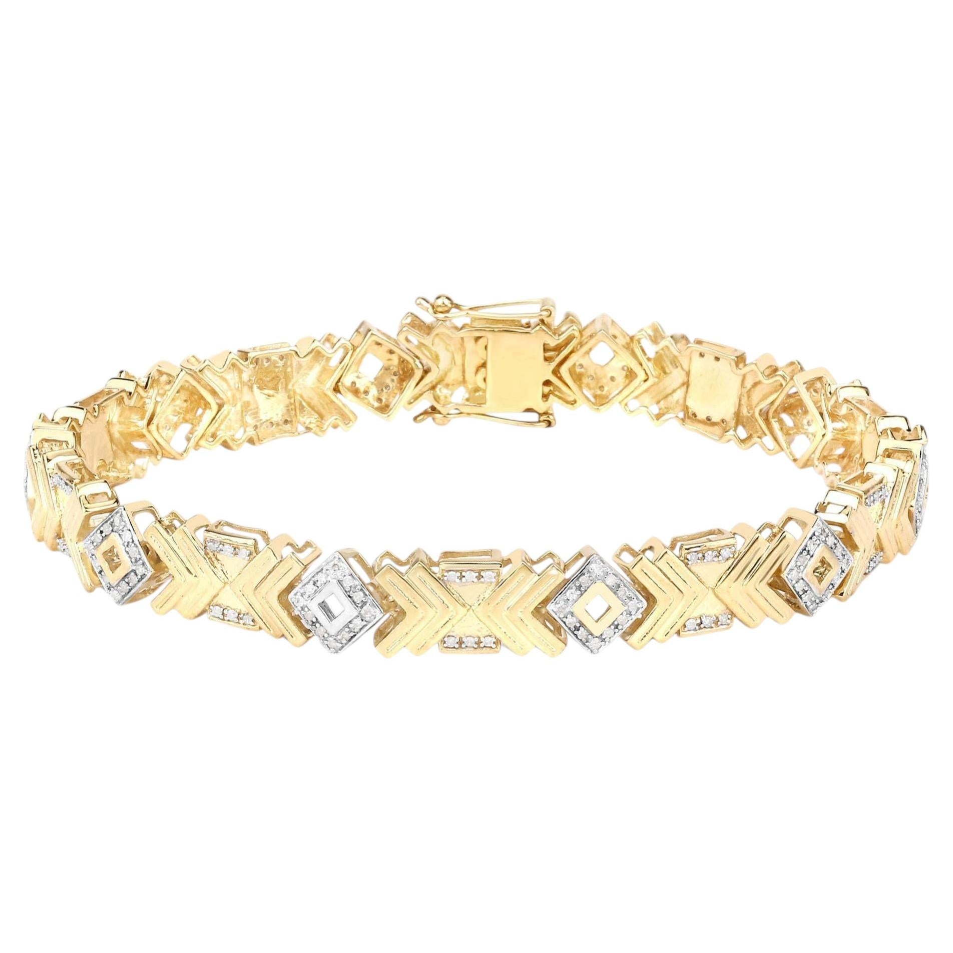 Pulsera de cóctel con diamantes Plata de ley chapada en oro amarillo de 14 quilates 9 pulgadas en venta