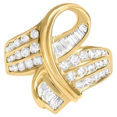 Diamond Cocktail Bypass Ring Baguette and Round Cut 1.32 Carats 14K Yellow Gold