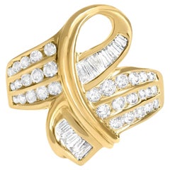 Diamond Cocktail Bypass Ring Baguette and Round Cut 1.32 Carats 14K Yellow Gold
