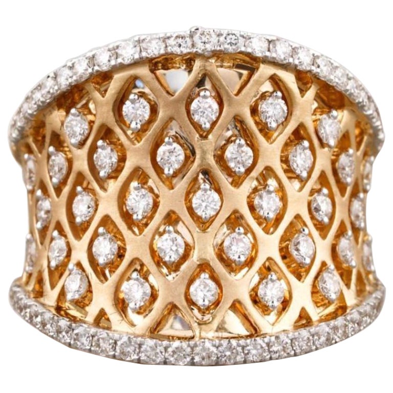 Diamant-Cocktailring mit Korsett-Design aus 14K massivem Gold (zertifiziert)