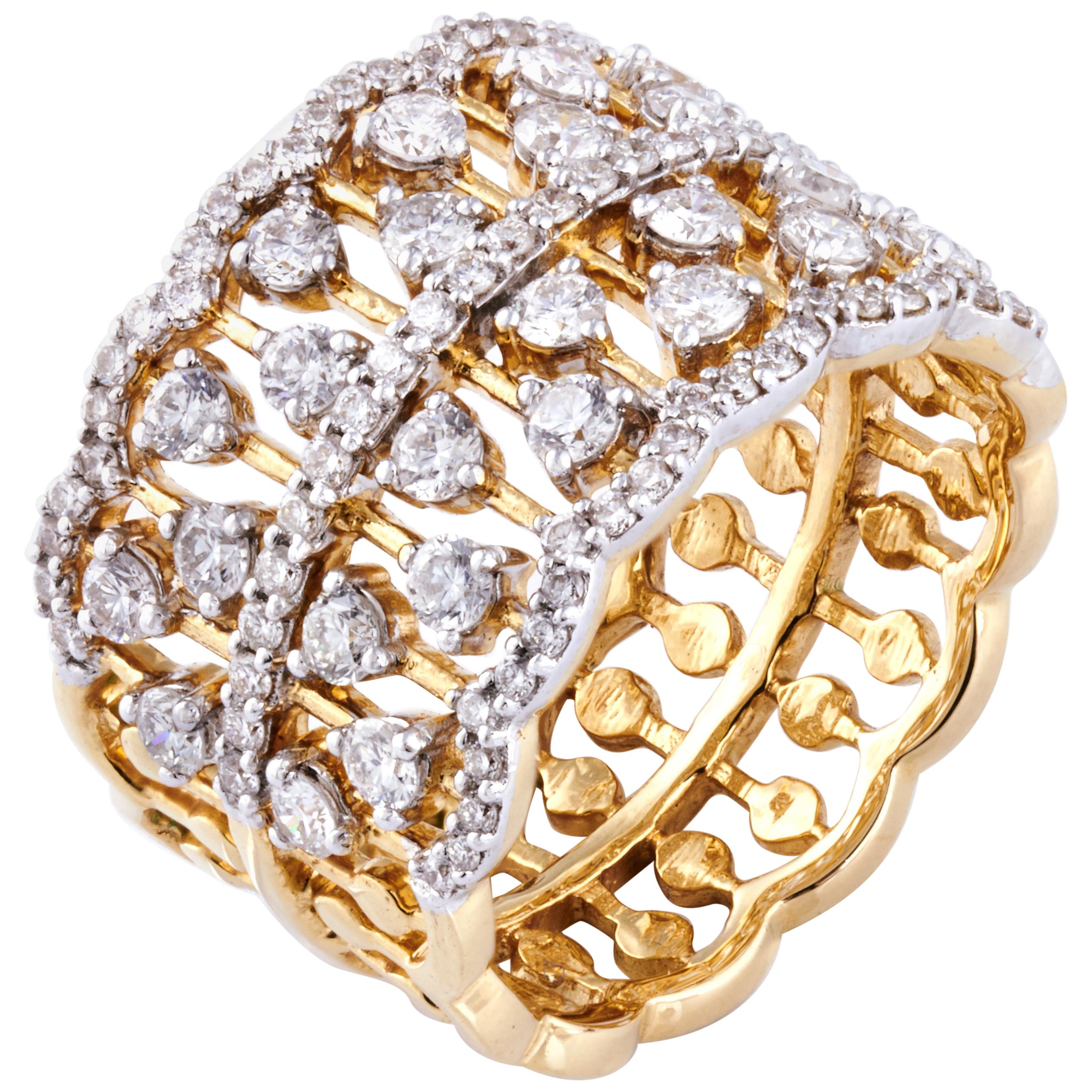 Diamond Cocktail Fashion Ring Set in 18 Karat Yellow Gold 'VS/G Diamonds' For Sale