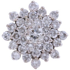 Diamond Cocktail Flower Cluster Ring 14 Karat White Gold 3.38 Carat