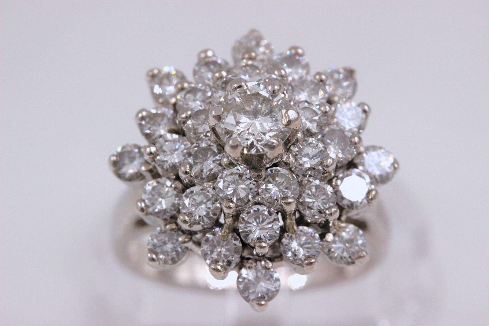 Diamond Cocktail Flower Cluster Ring 14 Karat White Gold 3.38 Carat 2