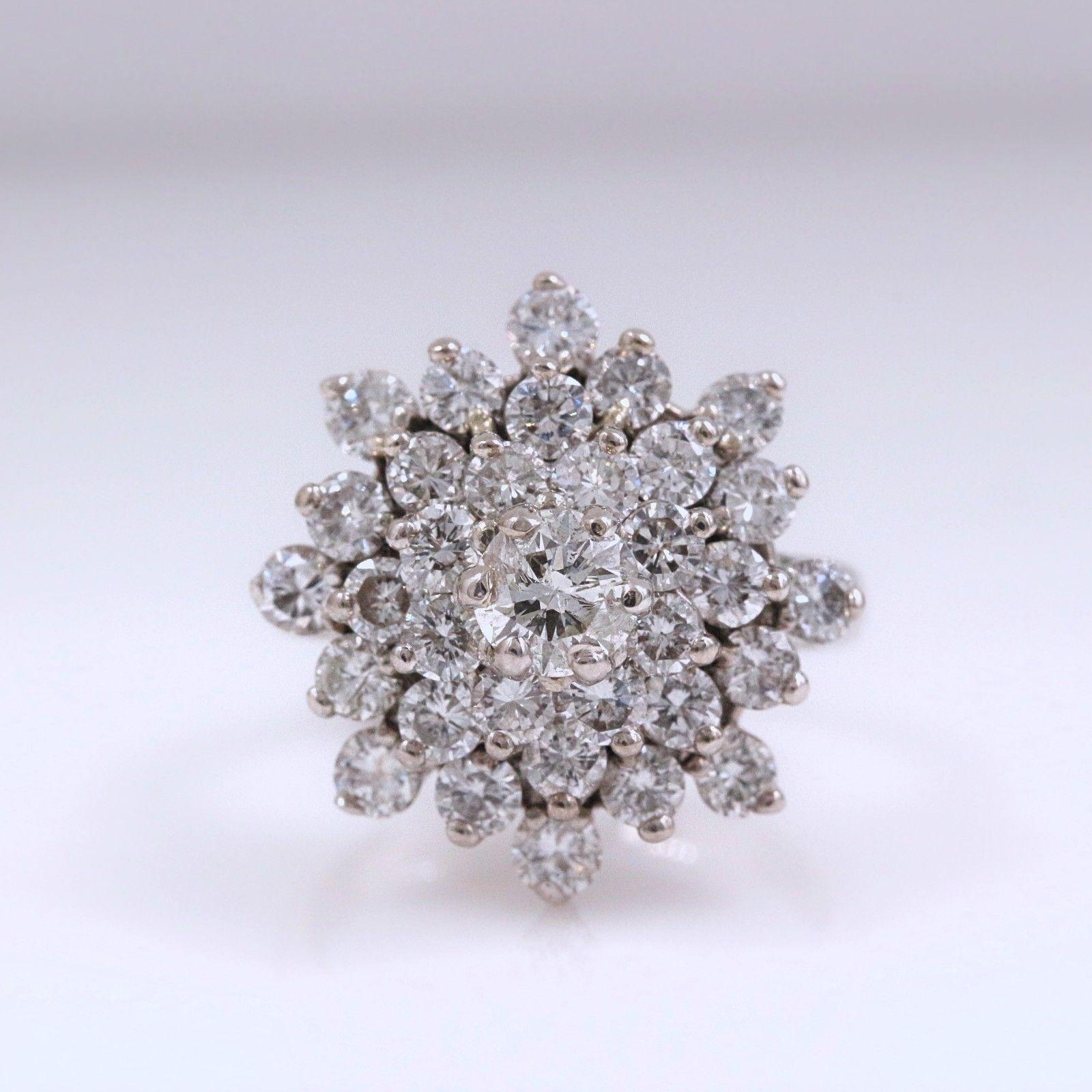 Women's Diamond Cocktail Flower Cluster Ring 14 Karat White Gold 3.38 Carat