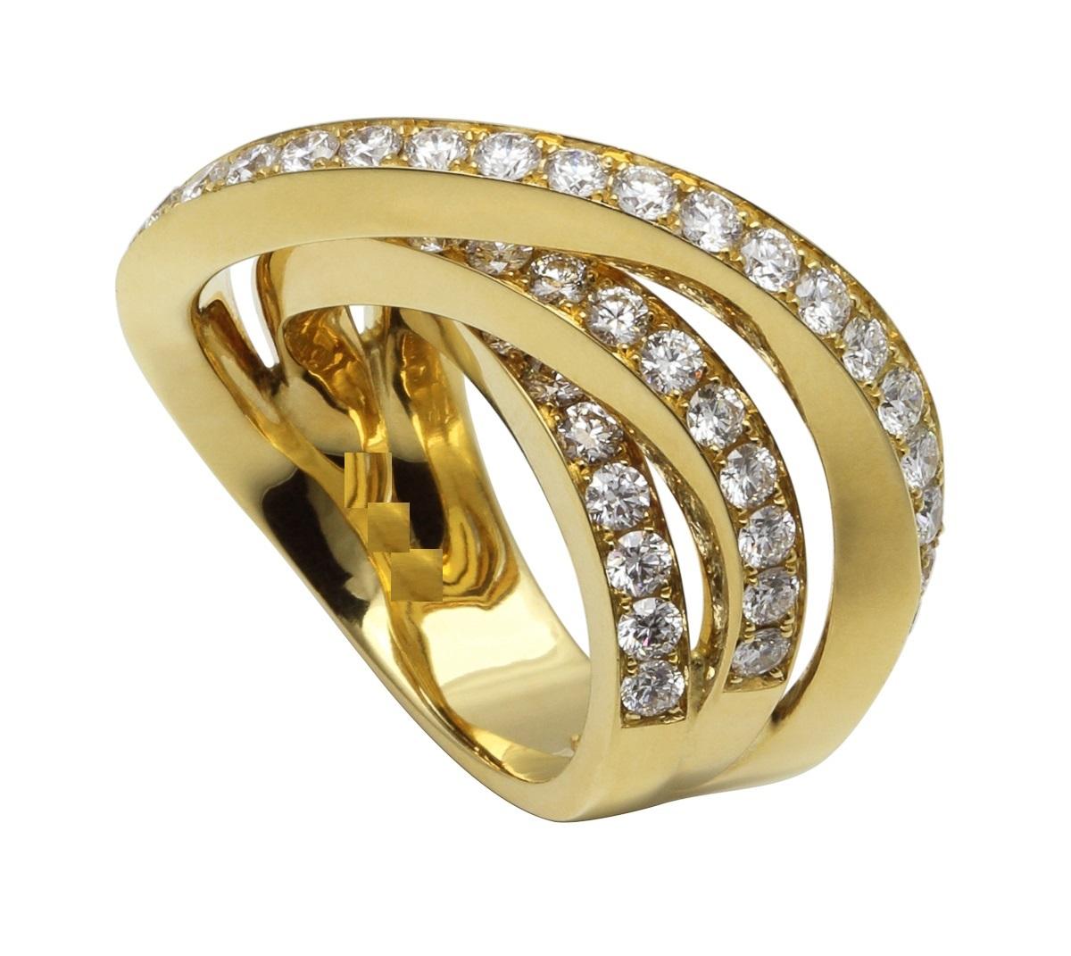 Curved Triple Twist Ring

Diamond Channel Geometric Wave Curve Statement Unique 18 Karat Yellow Gold Ring

The winning swing and the architectural purity are the relevant ingredients for these rings of contemporary inspiration. Not only a matter of
