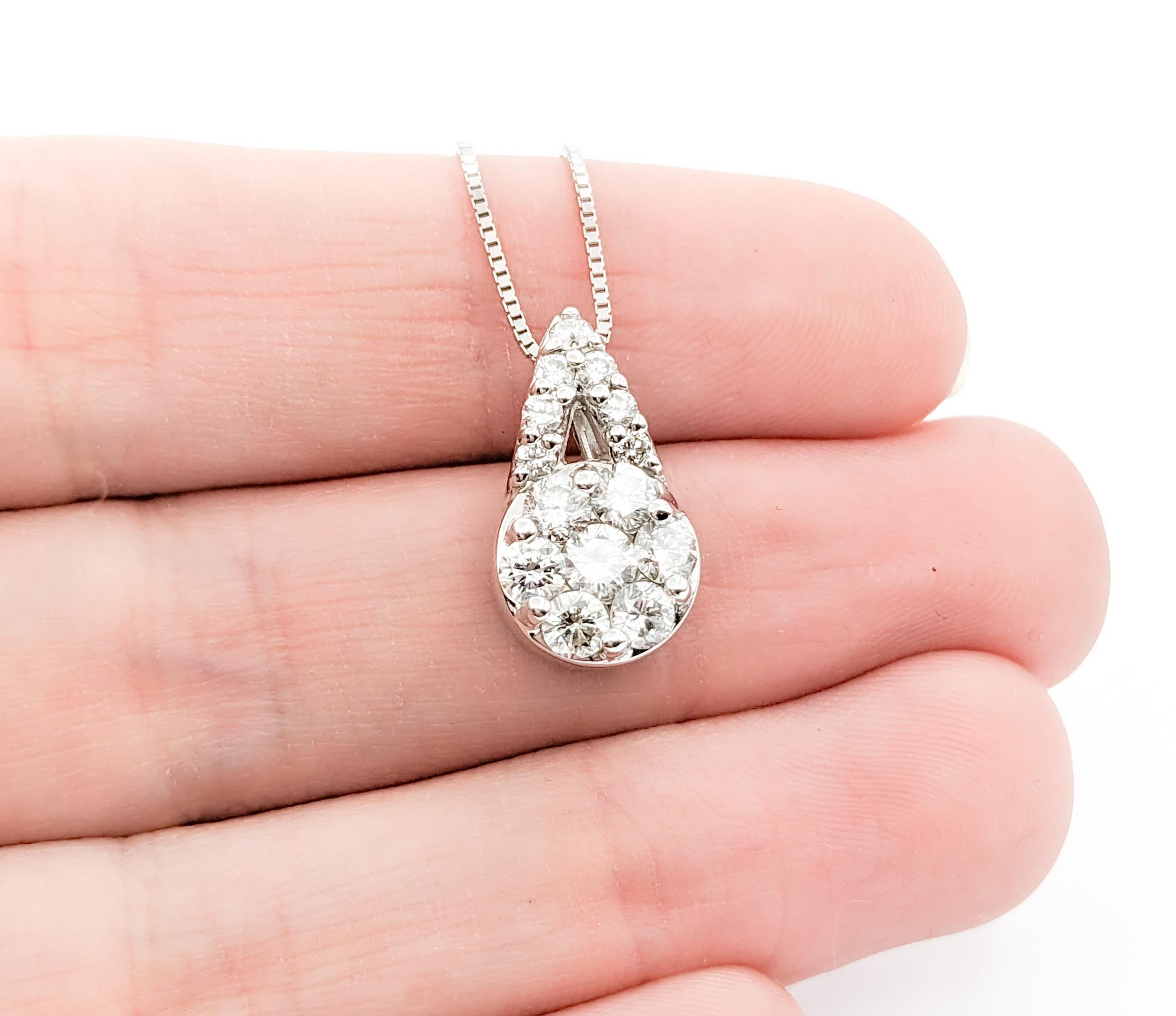 Round Cut Diamond Cocktail Pendant In White Gold For Sale