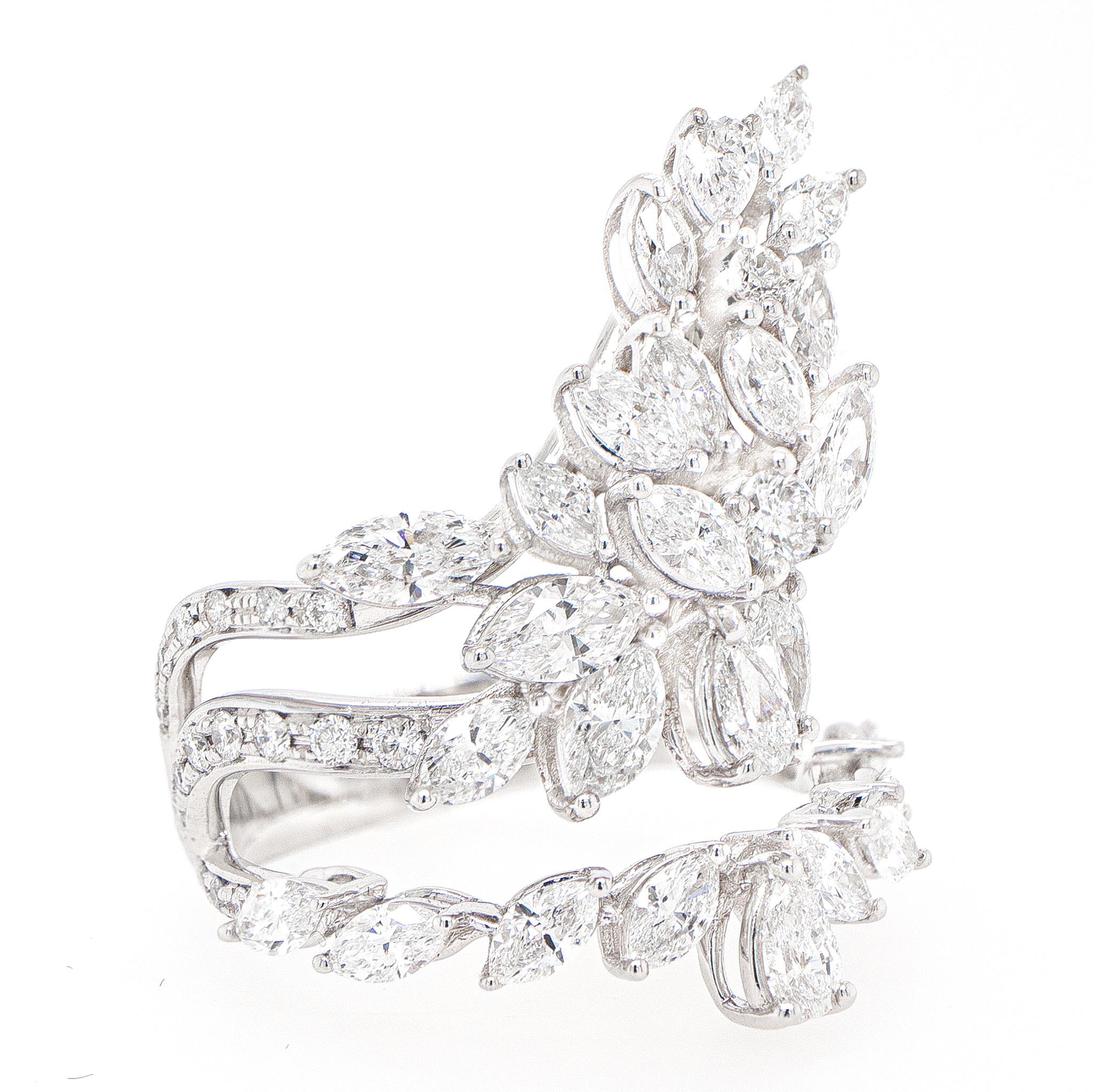 Marquise Cut Diamond Cocktail Ring 2.71 Carats 18K White Gold