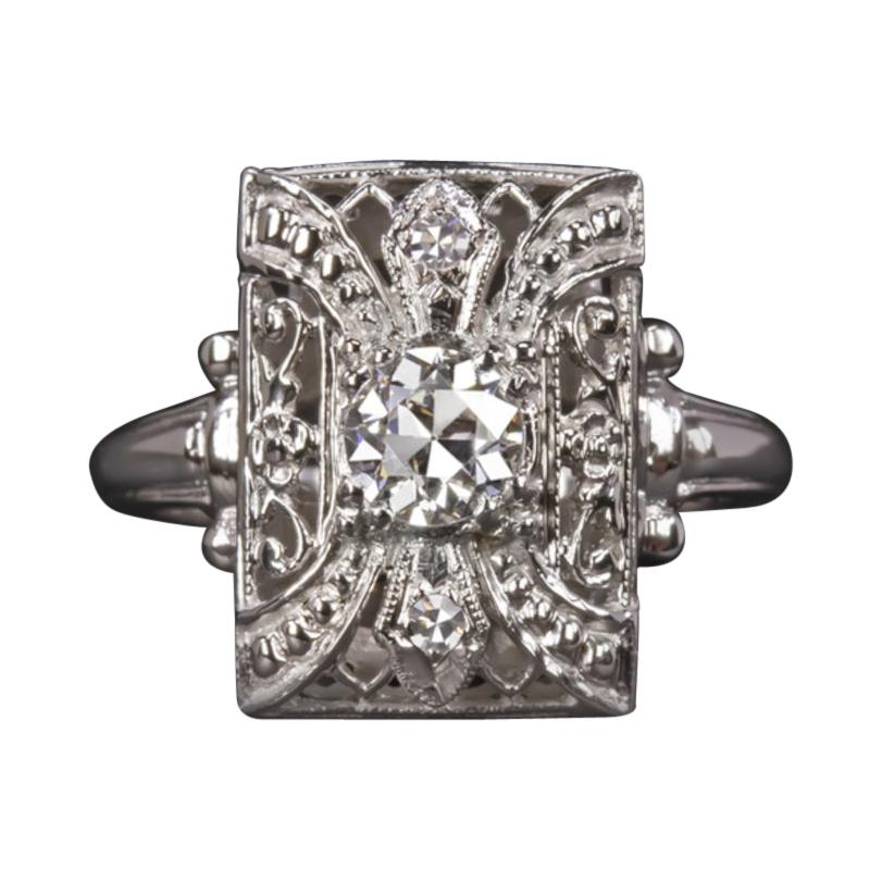 Diamond Cocktail Ring Art Decò Old European Cut GIA Certified F VS1 Set 14k Whit