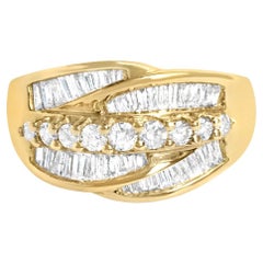 Diamond Cocktail Ring Baguette and Round Cut 1.02 Carats 14K Yellow Gold