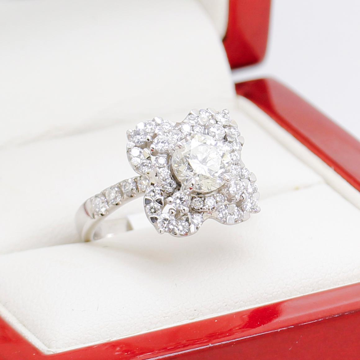 Diamond Cocktail Ring, Estate Age with 45 Brilliant Cut Diamonds For Sale 1