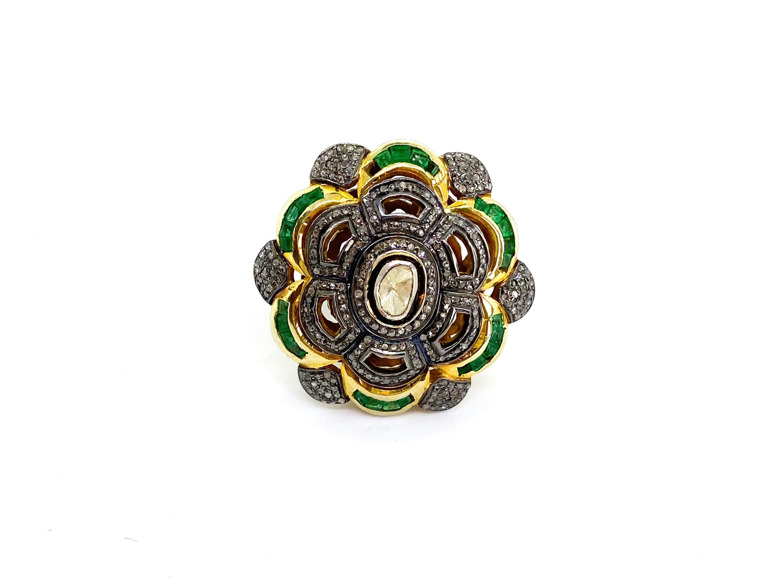 Indian Emerald and Diamond Cocktail Ring.
History of this jewelry, Purchased sometime in the early 2000s from India Goa by a Pakistani Gemstone Merchant.
Jewelry Silver and Gold Plated?
I don’t know about Indian jewelry, whether those diamonds are