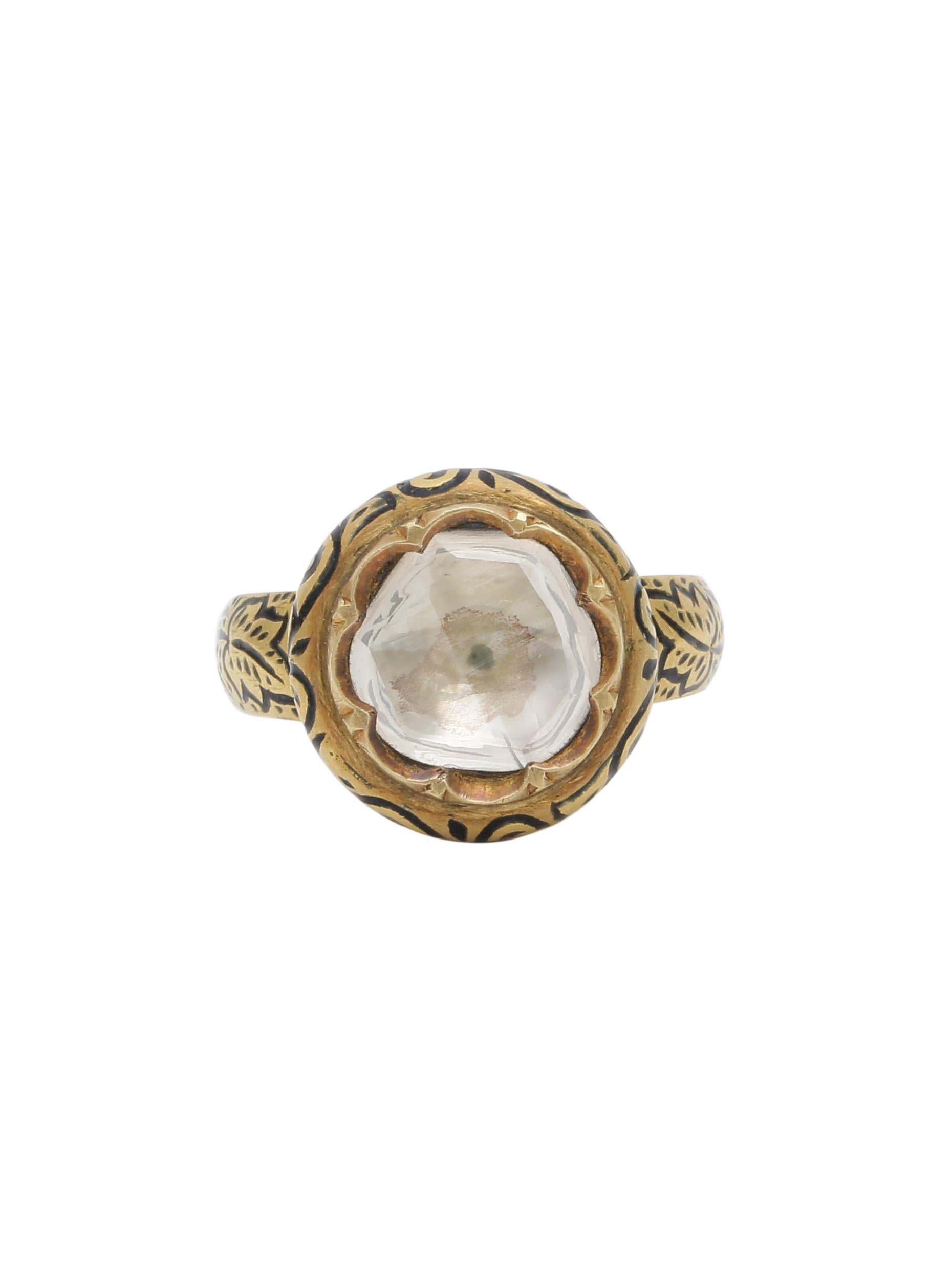 Art Deco Diamond cocktail ring handcrafted in 18K Gold with enamel For Sale