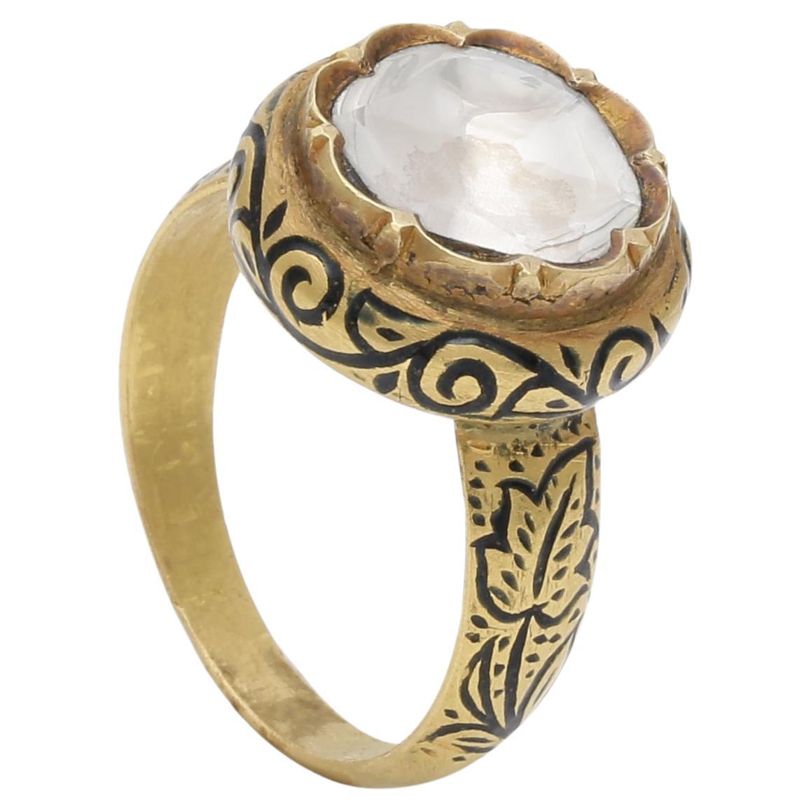 Diamond cocktail ring handcrafted in 18K Gold with enamel