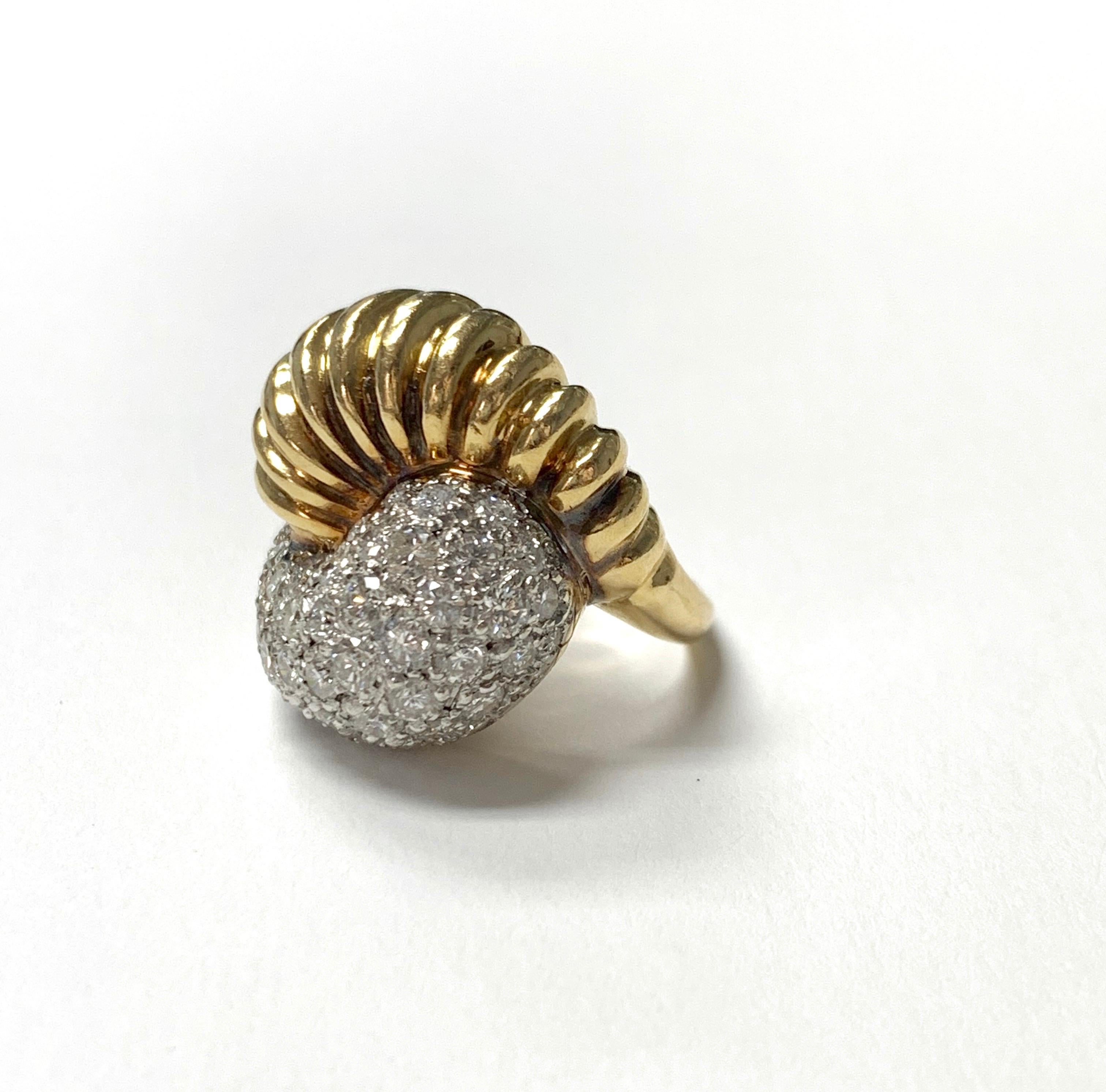 Unique Diamond cocktail ring in 14k yellow gold.
Diamond weight : 2 carat ( H color and SI1 clarity ) 
Metal : 14k 
Ring size : 4 1/2 
