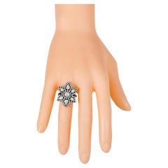Art Deco 14k Gold Diamond Cocktail Ring, Floral Design, India, New
