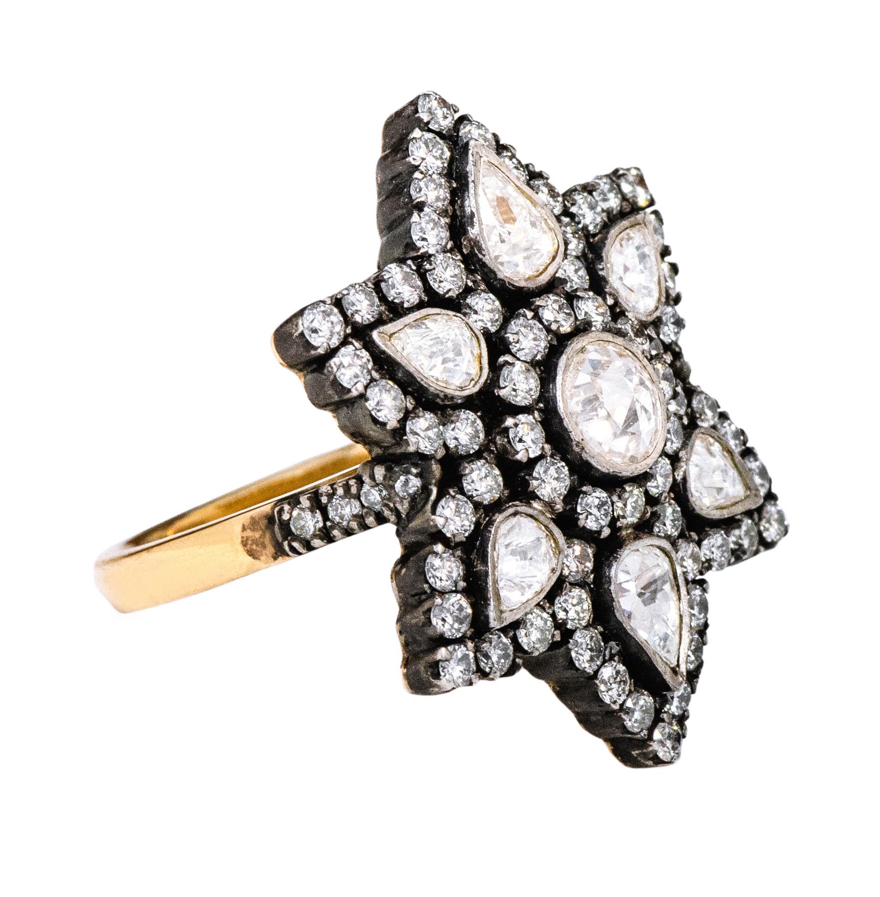 Rose Cut Diamond Cocktail Ring in Art-Deco Style For Sale