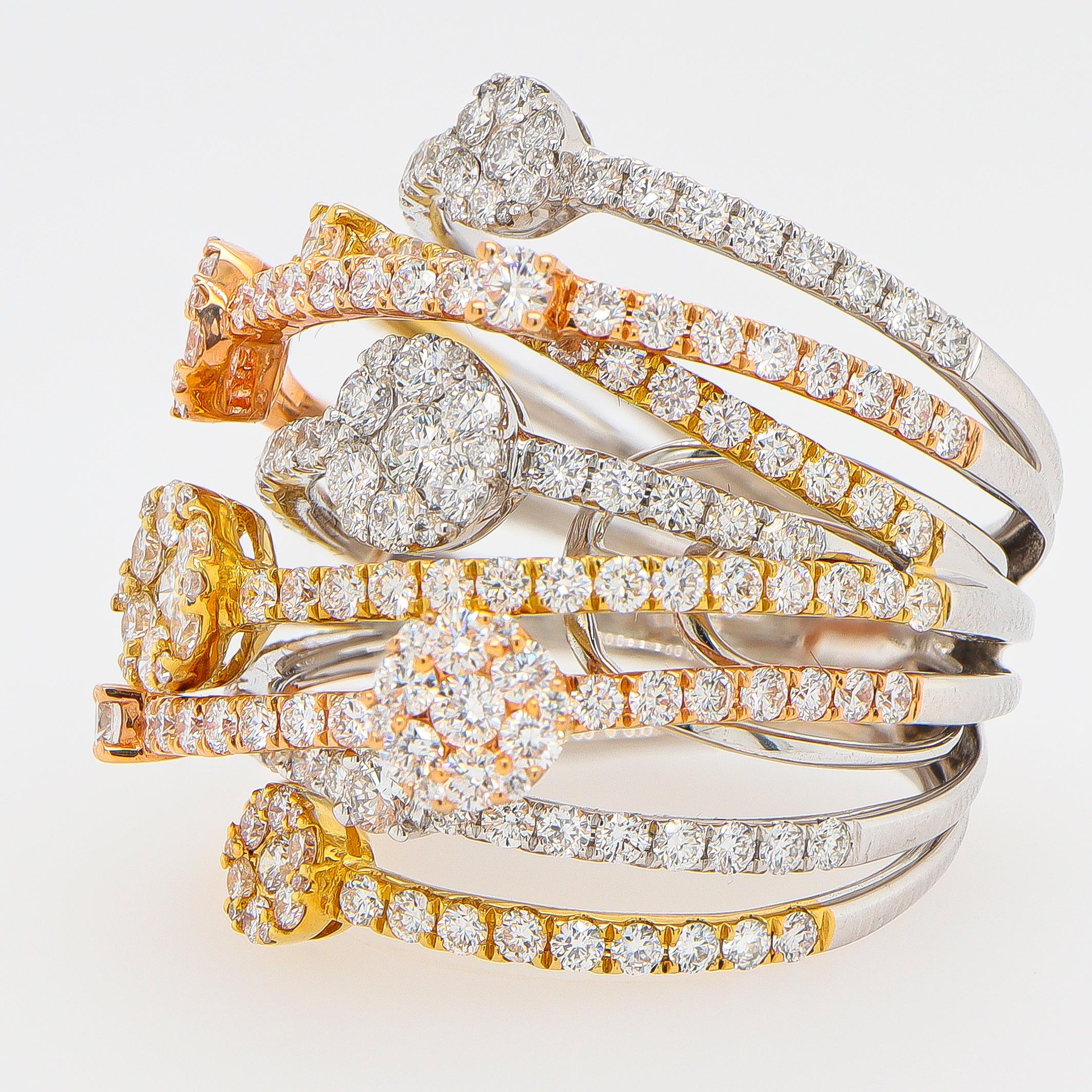 Beautiful Cocktail Ring Set With 241 Diamonds. It comes with an appraisal by GIA G.G.
Total Carat Weight is 3.26 Carats
Diamonds Color is F
Diamonds Clarity is VVS-VS
Metal is 18K Gold
Ring Size = 7 US
It can be resized complimentary 