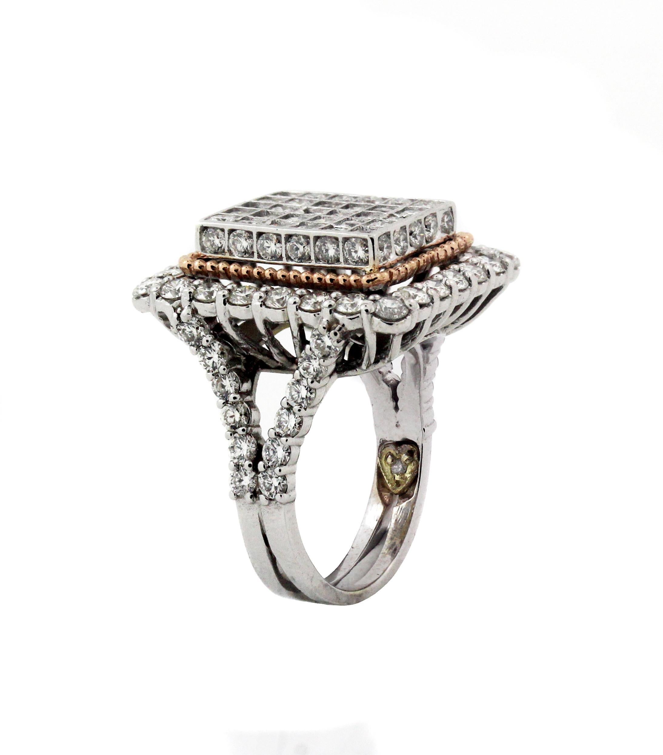Diamond Cocktail Ring White and Rose Gold Stambolian In New Condition In Boca Raton, FL